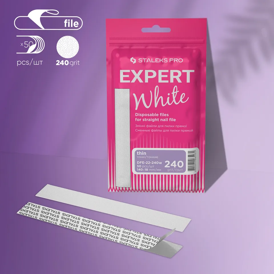 Staleks Pro Expert 22 engangsfiler 240 grit hvit 50 stk