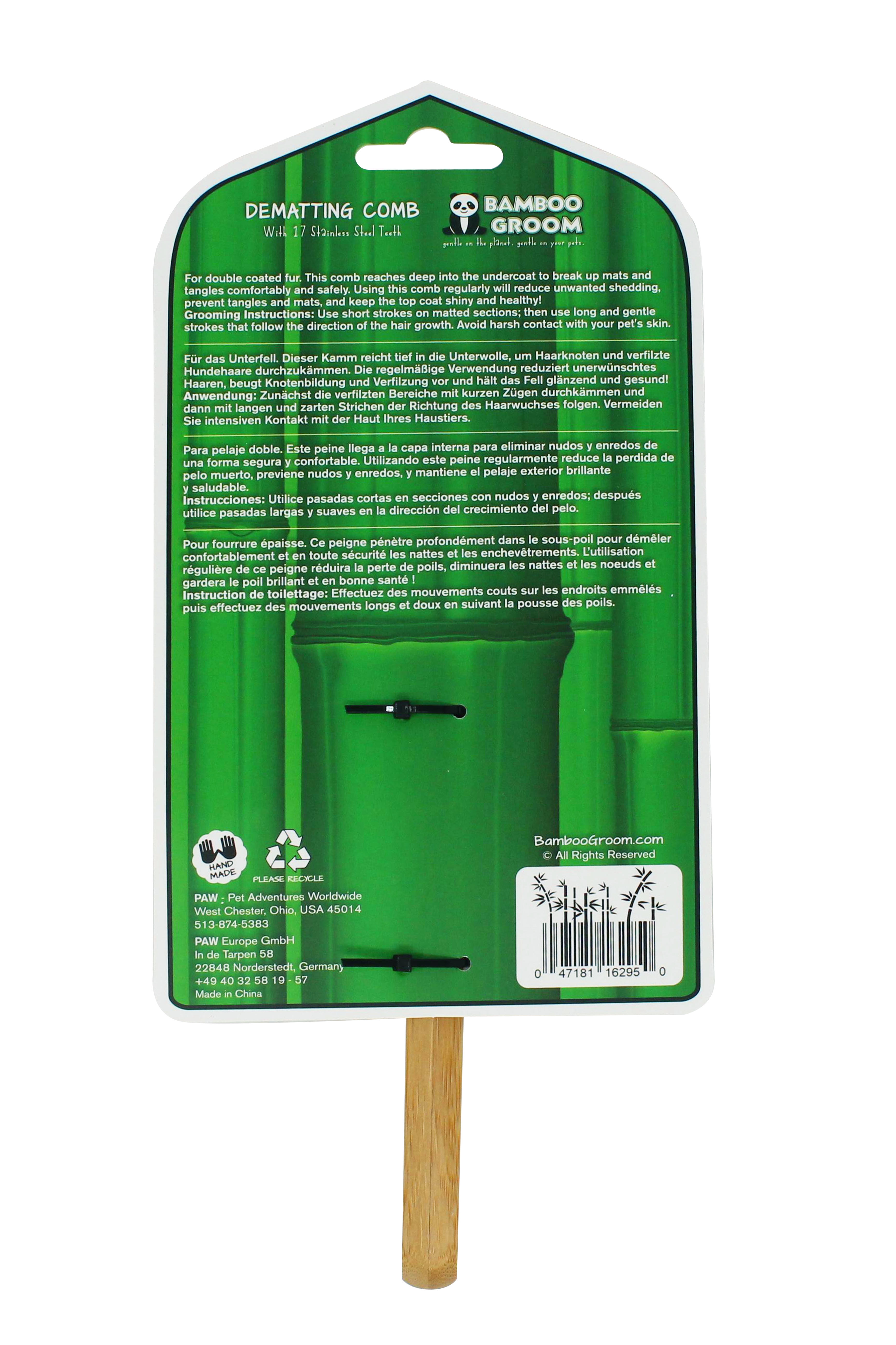 Bamboo Groom flokekam 17 tenner rustfritt stål