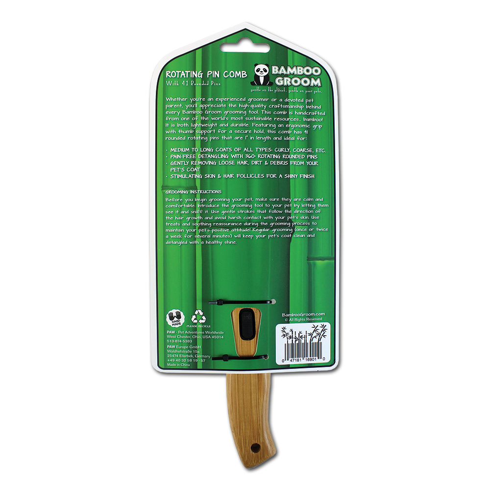 Bamboo Groom Rotating Pin Comb 41 pinnekam avrundet