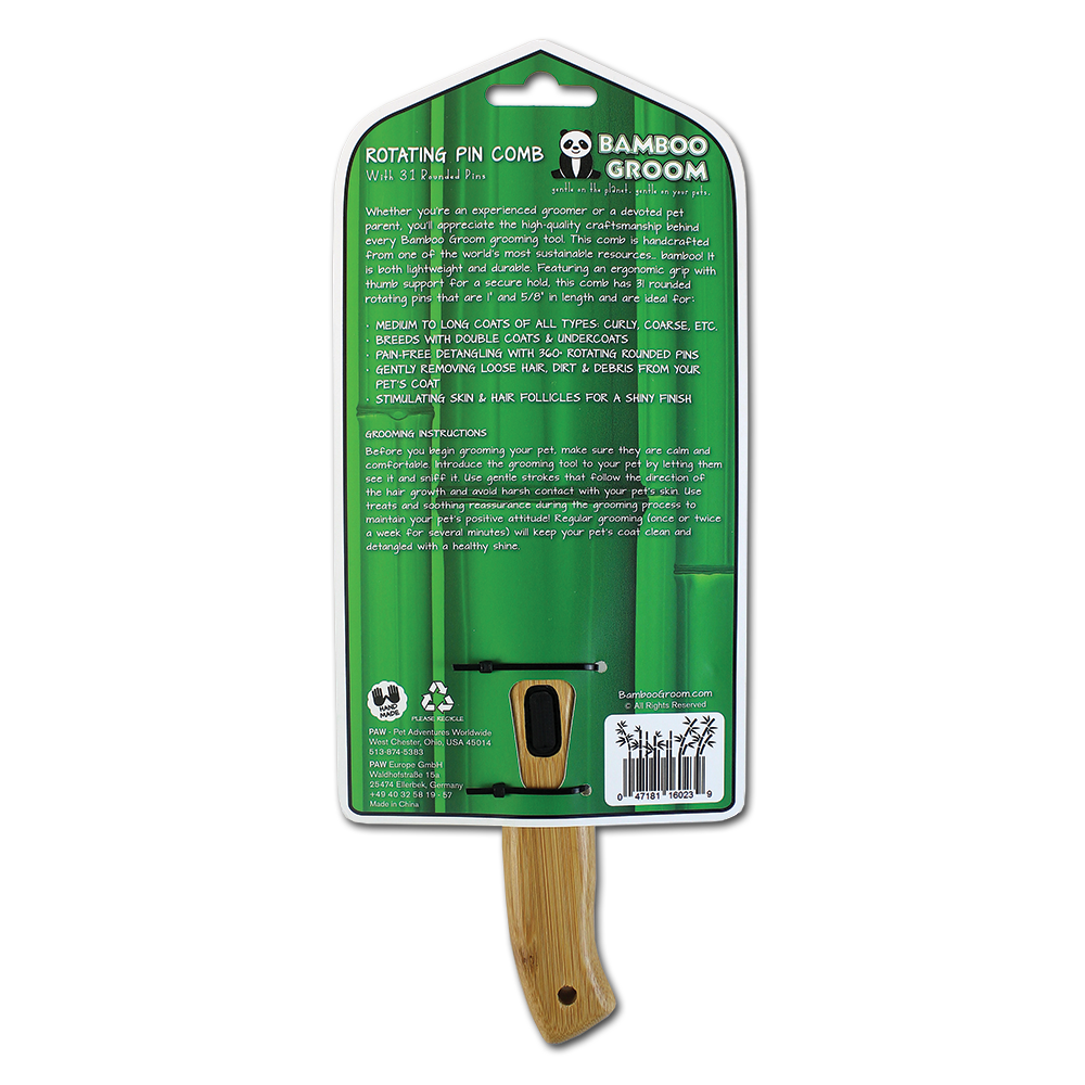 Bamboo Groom Rotating Pin Comb 31 pinnekam avrundet